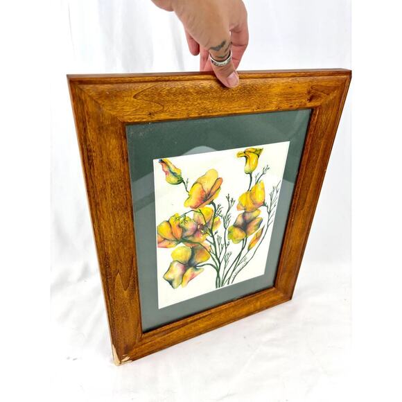 Poppies Watercolor Painting Wall Decor Orange Flower Art Signed & Framed - Picture 13 of 14